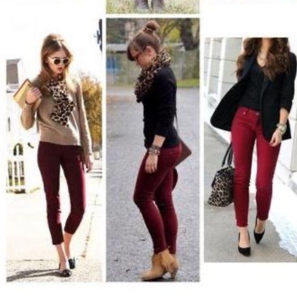 Burgandy High Waisted Skinny Jeans - Picture 10 of 10